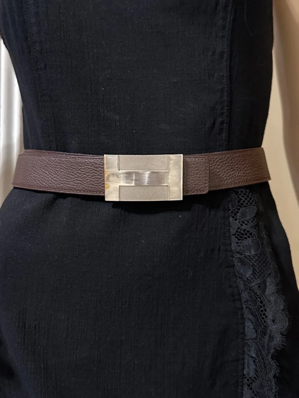 Hermes Brown Leather Belt with Silver H-Style Buckle